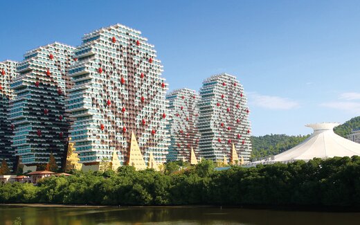 Skulpturale moderne Hochhäuser mit Natur Moderne Hochhäuser mit einzigartigem Design