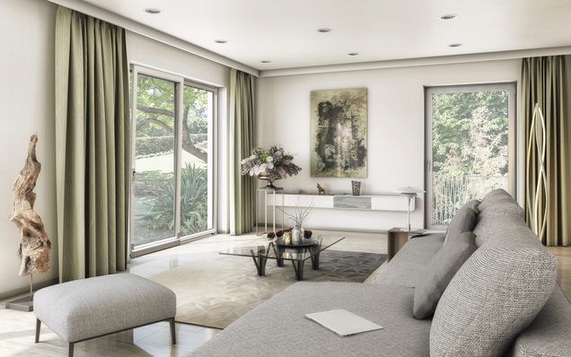 Wohnzimmer mit Parallelschiebekipp-Element Wohnzimmer mit Parallelschiebekipp-Element aus PVC, Kippstellung